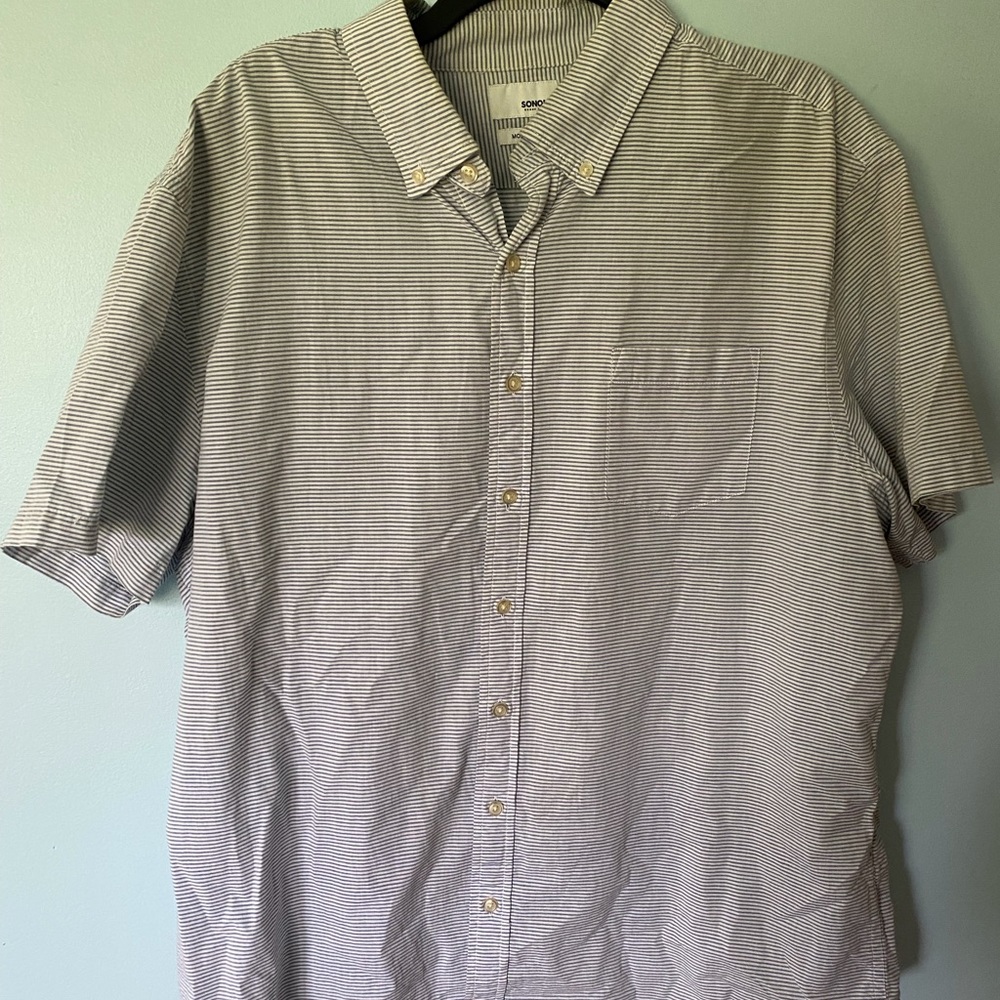 Men’s gray & white striped casual shirt button down cool comfortable sz XL